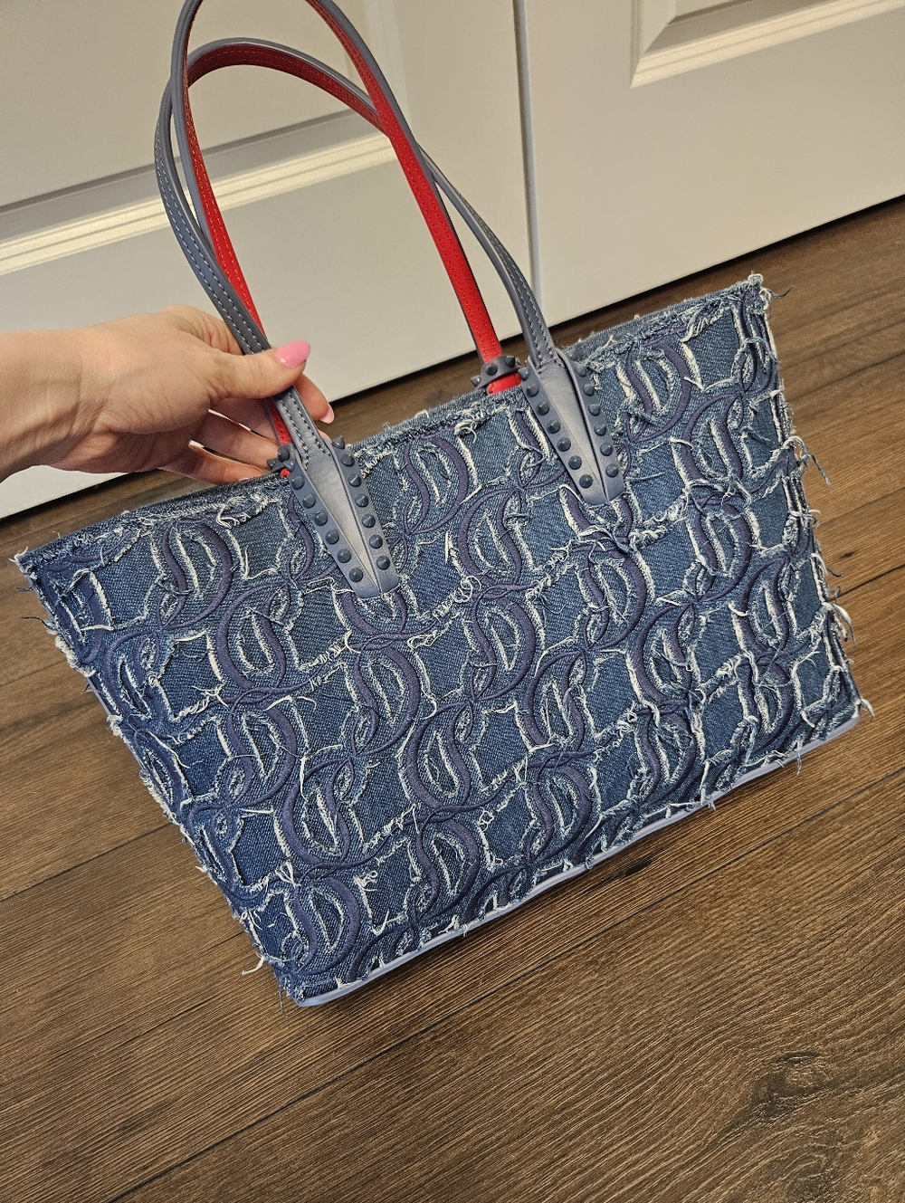 NWT Christian Louboutin Toile Denim Brode Tote With Detachable Pouch + Dustbag - Picture 3 of 15